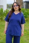 RENKTE GENİŞ KESİM DANTELLİ LACİVERT MODAL TAKIM