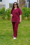 RENKTE GENİŞ KESİM DANTELLİ BORDO MODAL TAKIM