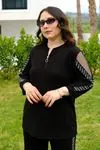 RENKTE BÜYÜK BEDEN TÜLLÜ TAŞLI SİYAH TAKIM