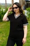 RENKTE BÜYÜK BEDEN YAKASI VE KOLU HAZIR ŞERİTLİ BLUZ