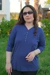 RENKTE LACİVERT KAPRİ KOL ESNEK PENYE BLUZ