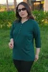 RENKTE YEŞİL KAPRİ KOL ESNEK PENYE BLUZ