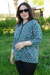 RENKTE DESENLİ KAPRİ KOL ESNEK PENYE BLUZ