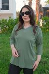 RENKTE V YAKA TAŞLI KAPRİ KOL ESNEK HAKİ YEŞİL BLUZ