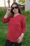 RENKTE V YAKA TAŞLI KAPRİ KOL ESNEK BORDO BLUZ