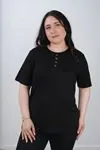 RENKTE YAKA DETAYLI KISA KOL ESNEK SİYAH BLUZ