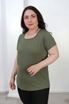 RENKTE BÜYÜK BEDEN KARE YAKA KISA KOL HAKİ BASİC TSHİRT