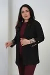 RENKTE BÜYÜK BEDEN LEOPAR DETAYLI SİYAH BLAZER CEKET