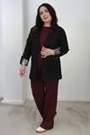 RENKTE BÜYÜK BEDEN LEOPAR DETAYLI SİYAH BLAZER CEKET