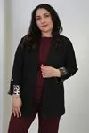 RENKTE BÜYÜK BEDEN LEOPAR DETAYLI SİYAH BLAZER CEKET