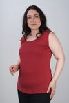 RENKTE BÜYÜK BEDEN KALIN ASKILI BORDO BLUZ