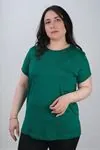 RENKTE BÜYÜK BEDEN SIFIR YAKA KISA KOL ZÜMRÜT BASİC TSHİRT