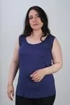 RENKTE BÜYÜK BEDEN KALIN ASKILI LACİVERT BLUZ