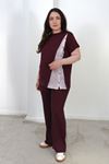 RENKTE BÜYÜK BEDEN TASARIM DETAY BORDO TAKIM