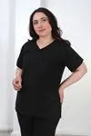 RENKTE BÜYÜK BEDEN TAŞLI V YAKA SİYAH TAKIM