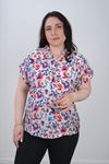 RENKTE BÜYÜK BEDEN ALAÇATI STİLİ DESENLİ BLUZ