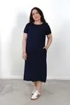 RENKTE BÜYÜK BEDEN BASİC YAKA LACİVERT ELBİSE