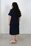 RENKTE BÜYÜK BEDEN ÇITÇIT DETAY LACİVERT ELBİSE