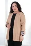 RENKTE BÜYÜK BEDEN LEOPAR DETAYLI SÜTLÜ KAHVE BLAZER CEKET