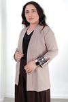 RENKTE BÜYÜK BEDEN LEOPAR DETAYLI BEJ BLAZER CEKET