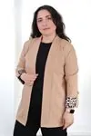 RENKTE BÜYÜK BEDEN LEOPAR DETAYLI SÜTLÜ KAHVE BLAZER CEKET