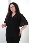 RENKTE BÜYÜK BEDEN ŞİFON KOLLU DÜĞMELİ SİYAH BLUZ