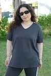 RENKTE BÜYÜK BEDEN BEYAZ ŞERİTLİ FÜME İKİLİ TAKIM