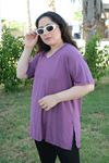 RENKTE ÖZEL ÜRETİM BÜYÜK BEDEN LİLA BASİC T-SHİRT