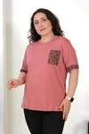 RENKTE BÜYÜK BEDEN CEP VE KOLU TAŞLI PUDRA BLUZ