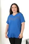 RENKTE BÜYÜK BEDEN TAŞLI SAKS BLUZ