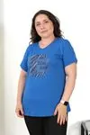RENKTE BÜYÜK BEDEN BONJOUR TAŞLI MAVİ BLUZ