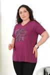RENKTE BÜYÜK BEDEN BONJOUR TAŞLI MOR BLUZ