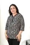 RENKTE DESENLİ KAPRİ KOL ESNEK PENYE BLUZ