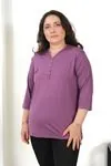 RENKTE MOR KAPRİ KOL ESNEK PENYE BLUZ