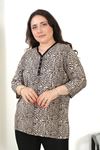 RENKTE DESENLİ KAPRİ KOL ESNEK PENYE BLUZ