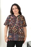 RENKTE DESENLİ KISA KOL ESNEK PENYE BLUZ