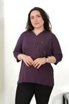 RENKTE BÜYÜK BEDEN TAŞLI ZIMBA DETAYLI KAPRİ KOL MÜRDÜM BLUZ
