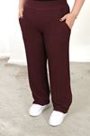 RENKTE BÜYÜK BEDEN CEPLİ BELİ LASTİKLİ BORDO BOL PAÇA PANTALON