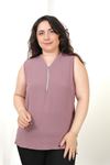 RENKTE BÜYÜK BEDEN AYROBİN FERMUARLI ASKILI MOR BLUZ