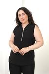 RENKTE BÜYÜK BEDEN AYROBİN FERMUARLI ASKILI SİYAH BLUZ