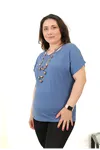 RENKTE BÜYÜK BEDEN ÇİFT PENCERELİ KOLYELİ İNDİGO BLUZ