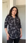 RENKTE BÜYÜK BEDEN FERMUARLI KAPRİ KOL BLUZ