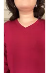 RENKTE ÖZEL ÜRETİM BÜYÜK BEDEN V YAKA YIRTMAÇLI UZUN KOL BORDO BLUZ