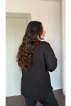 RENKTE ÖZEL ÜRETİM BÜYÜK BEDEN V YAKA YIRTMAÇLI UZUN KOL SİYAH BLUZ