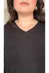RENKTE ÖZEL ÜRETİM BÜYÜK BEDEN V YAKA YIRTMAÇLI UZUN KOL SİYAH BLUZ