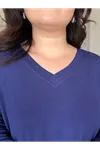 RENKTE ÖZEL ÜRETİM BÜYÜK BEDEN V YAKA YIRTMAÇLI UZUN KOL LACİVERT BLUZ