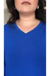 RENKTE ÖZEL ÜRETİM BÜYÜK BEDEN V YAKA YIRTMAÇLI UZUN KOL SAKS BLUZ