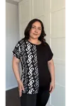 RENKTE BÜYÜK BEDEN ÖN YARIM GARNİLİ SİYAH BLUZ