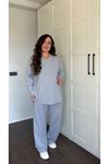 RENKTE ÖZEL ÜRETİM BÜYÜK BEDEN V YAKA GRİ TAKIM