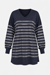 Renkte Büyük Beden V Yaka Uzun Kollu Metalik Çizgili Sweatshirt